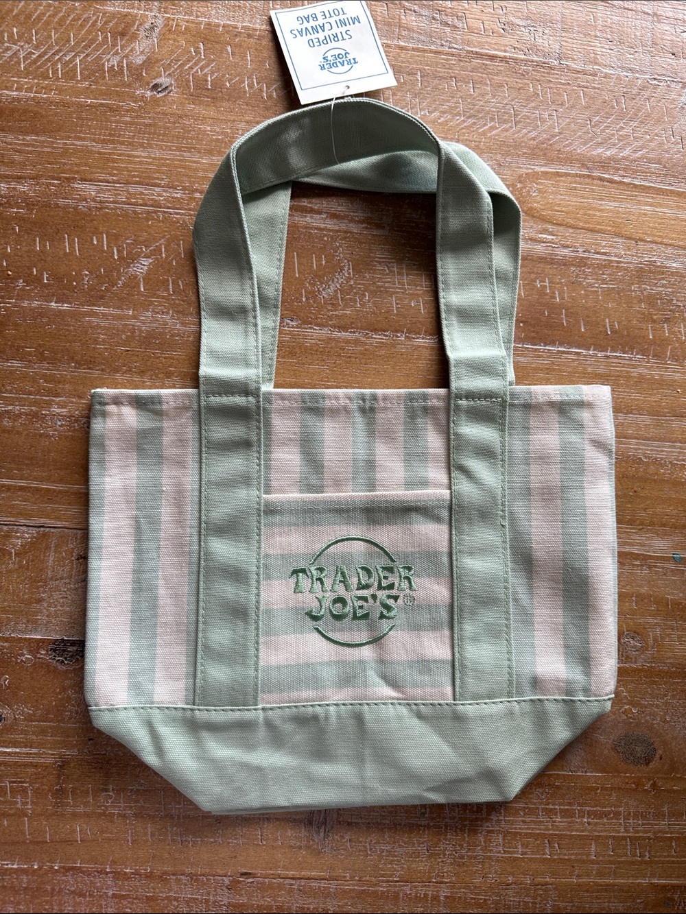 Trader Joe's Sage Striped Canvas Tote